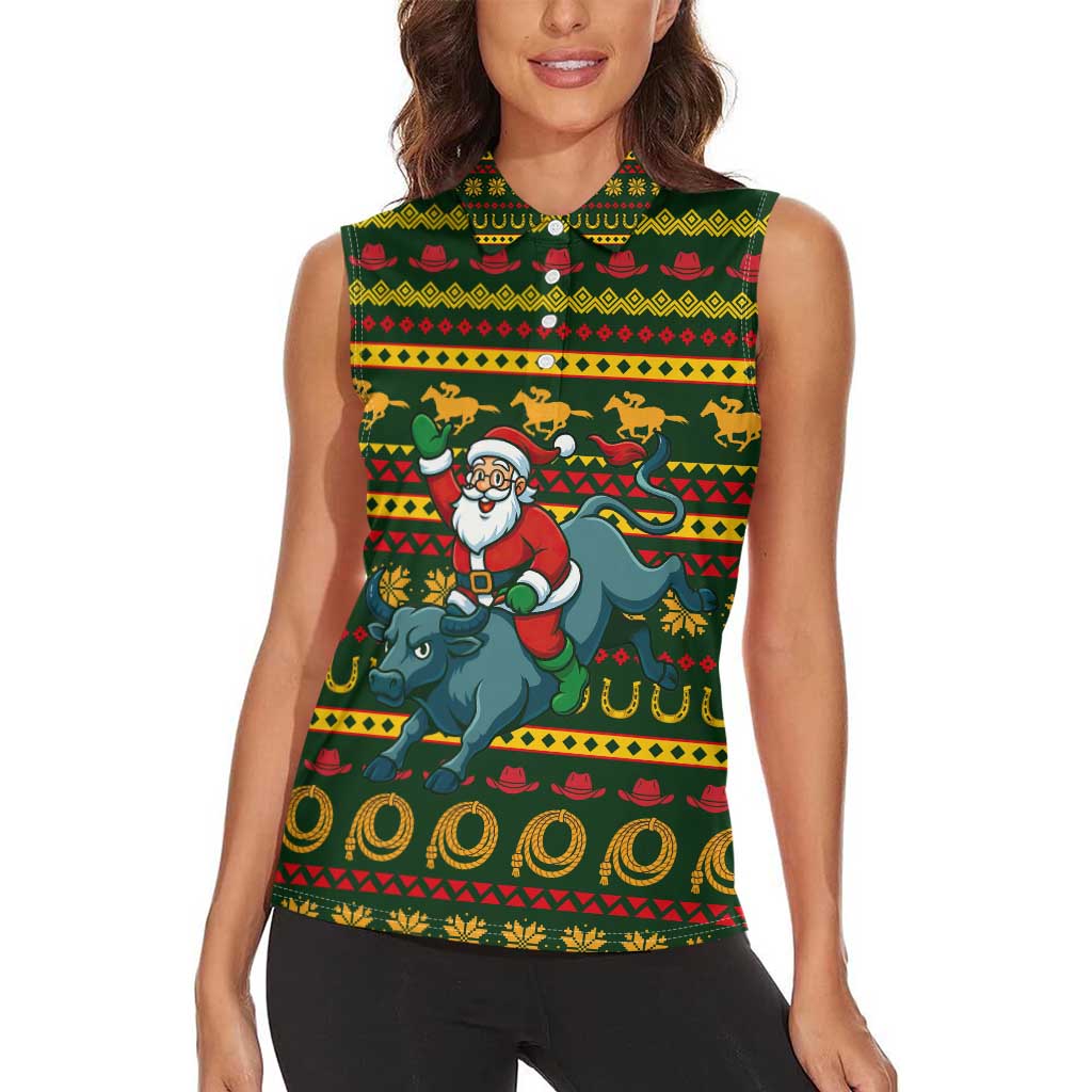 Amazing Cowboy Santa Claus Christmas Women Sleeveless Polo Shirt Xmas Holiday Patterns - Wonder Print Shop