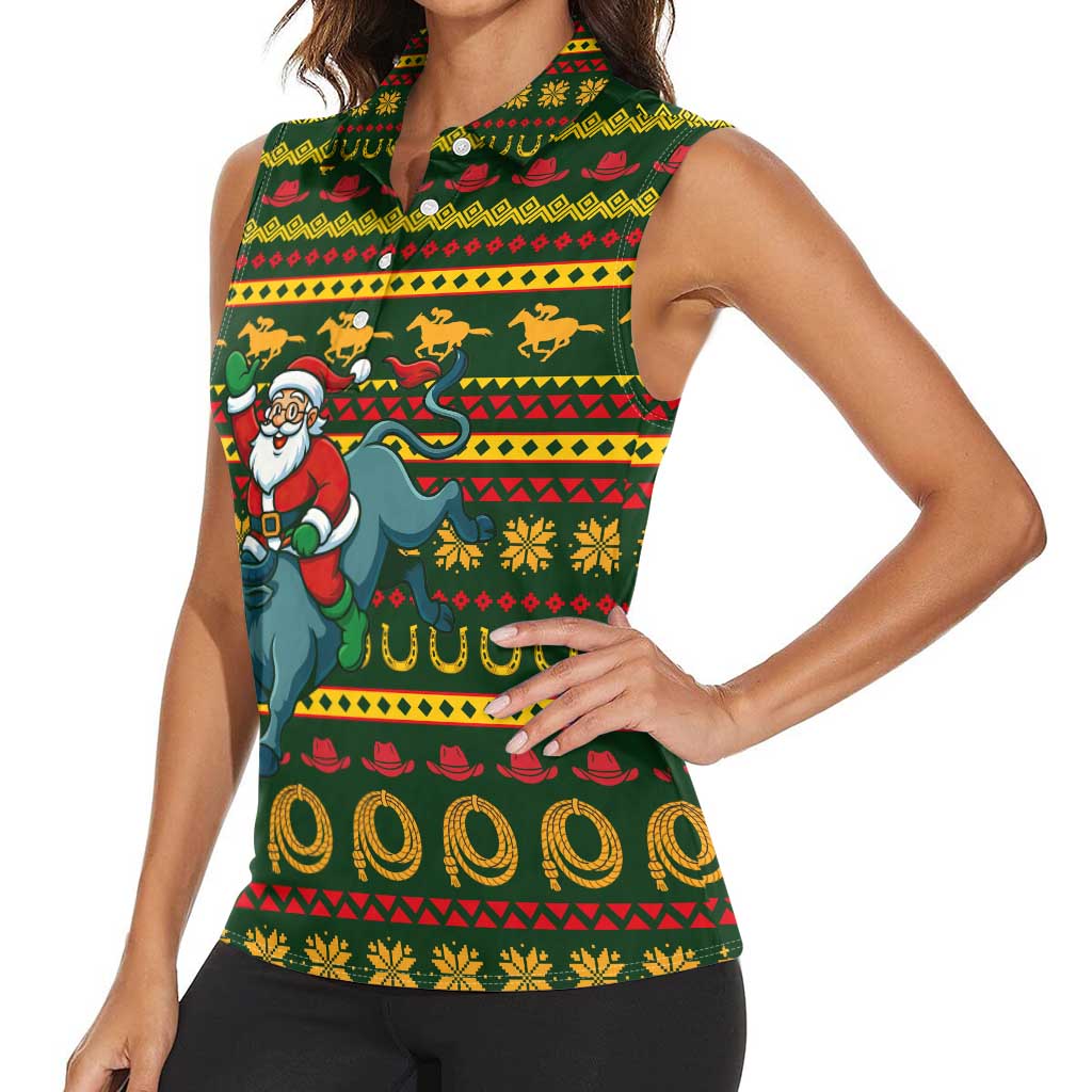 Amazing Cowboy Santa Claus Christmas Women Sleeveless Polo Shirt Xmas Holiday Patterns - Wonder Print Shop