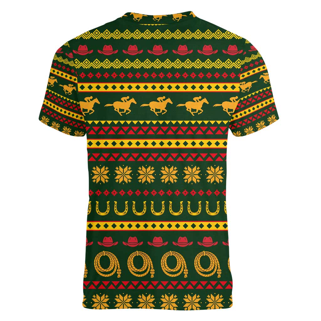 Amazing Cowboy Santa Claus Christmas Women V-Neck T-Shirt Xmas Holiday Patterns - Wonder Print Shop