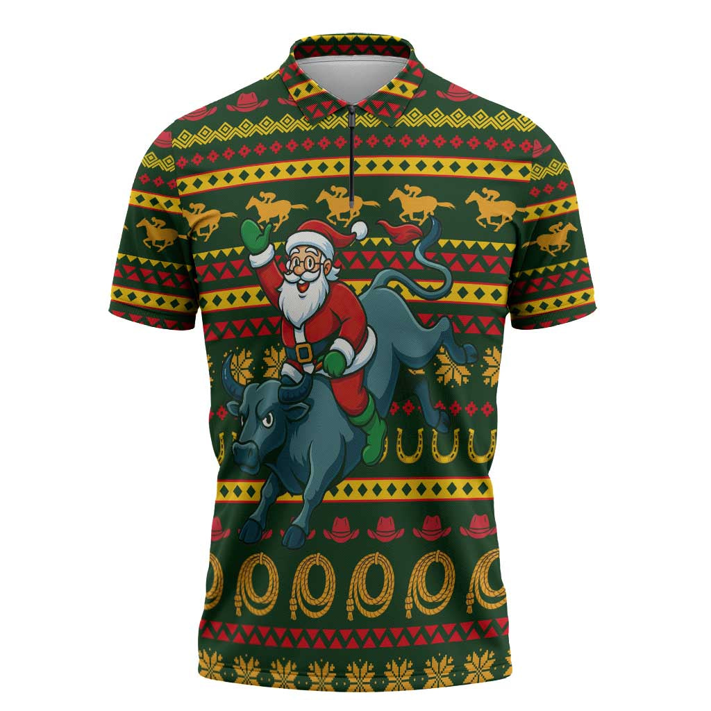 Amazing Cowboy Santa Claus Christmas Zipper Polo Shirt Xmas Holiday Patterns - Wonder Print Shop