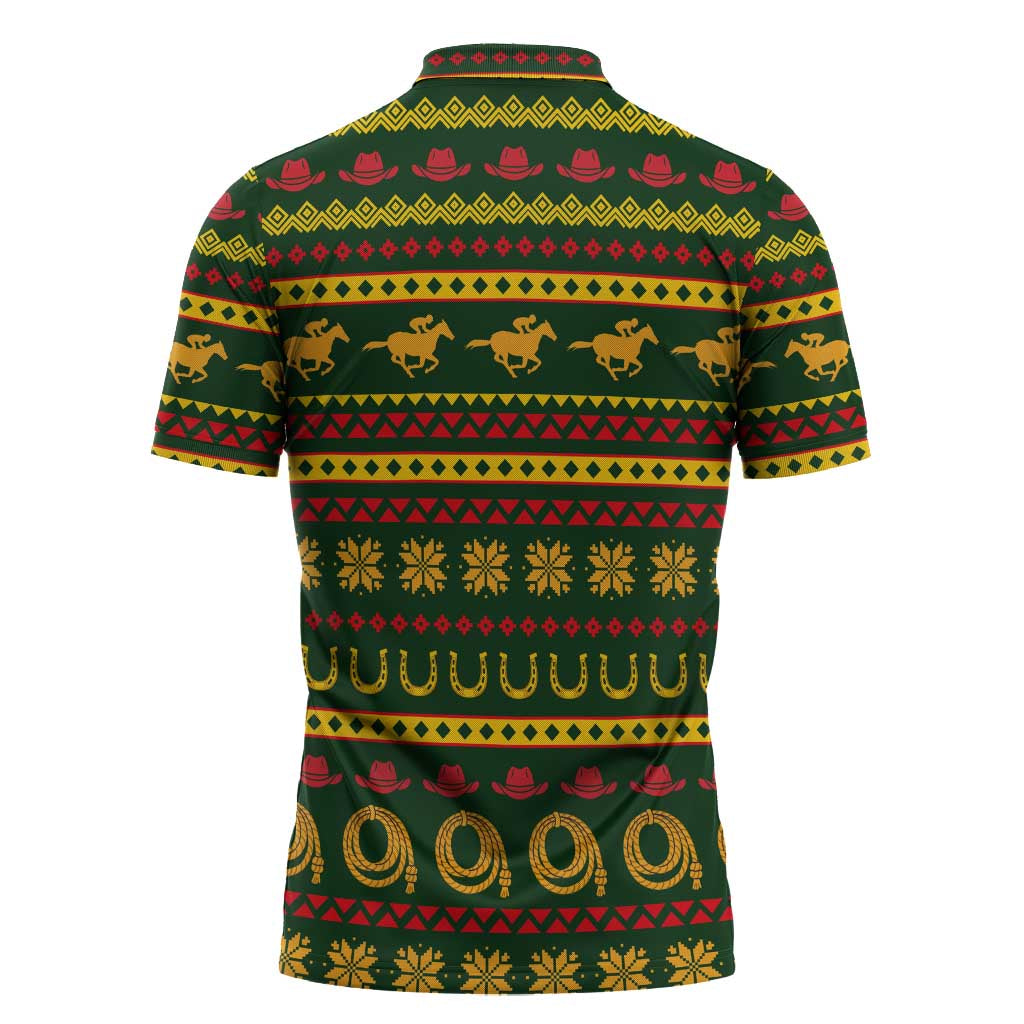 Amazing Cowboy Santa Claus Christmas Zipper Polo Shirt Xmas Holiday Patterns - Wonder Print Shop