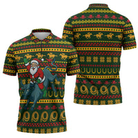 Amazing Cowboy Santa Claus Christmas Zipper Polo Shirt Xmas Holiday Patterns - Wonder Print Shop