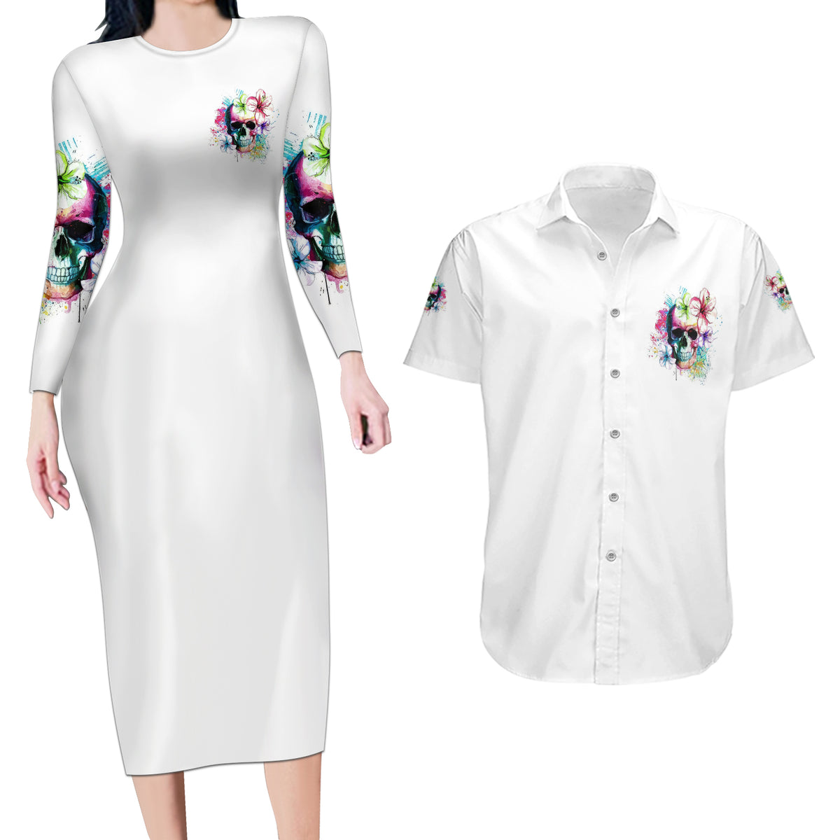 Yes I'm A B But Not Yours Couples Matching Long Sleeve Bodycon Dress and Hawaiian Shirt - Wonder Print Shop