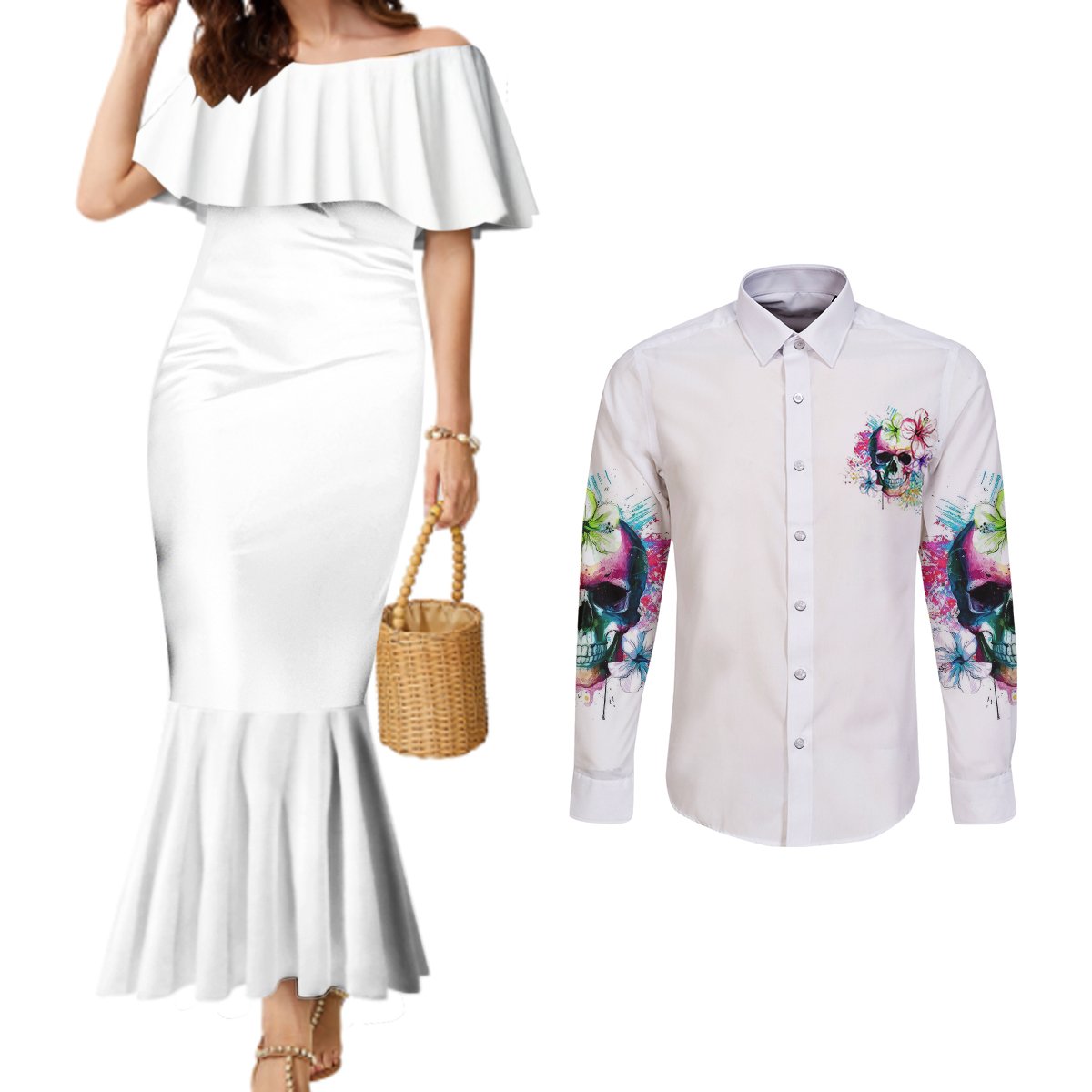 yes-im-a-b-but-not-yours-couples-matching-mermaid-dress-and-long-sleeve-button-shirt