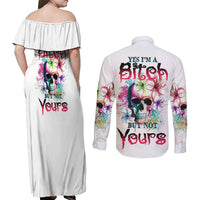 Yes I'm A B But Not Yours Couples Matching Off Shoulder Maxi Dress and Long Sleeve Button Shirt - Wonder Print Shop