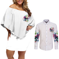 Yes I'm A B But Not Yours Couples Matching Off Shoulder Short Dress and Long Sleeve Button Shirt - Wonder Print Shop