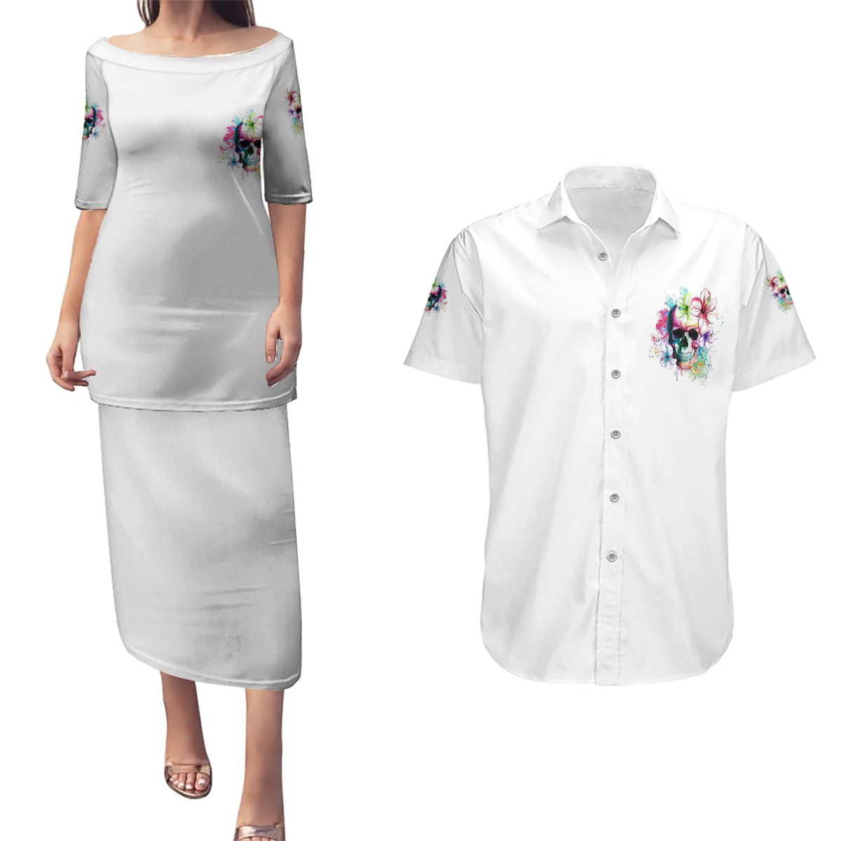 Yes I'm A B But Not Yours Couples Matching Puletasi Dress and Hawaiian Shirt - Wonder Print Shop