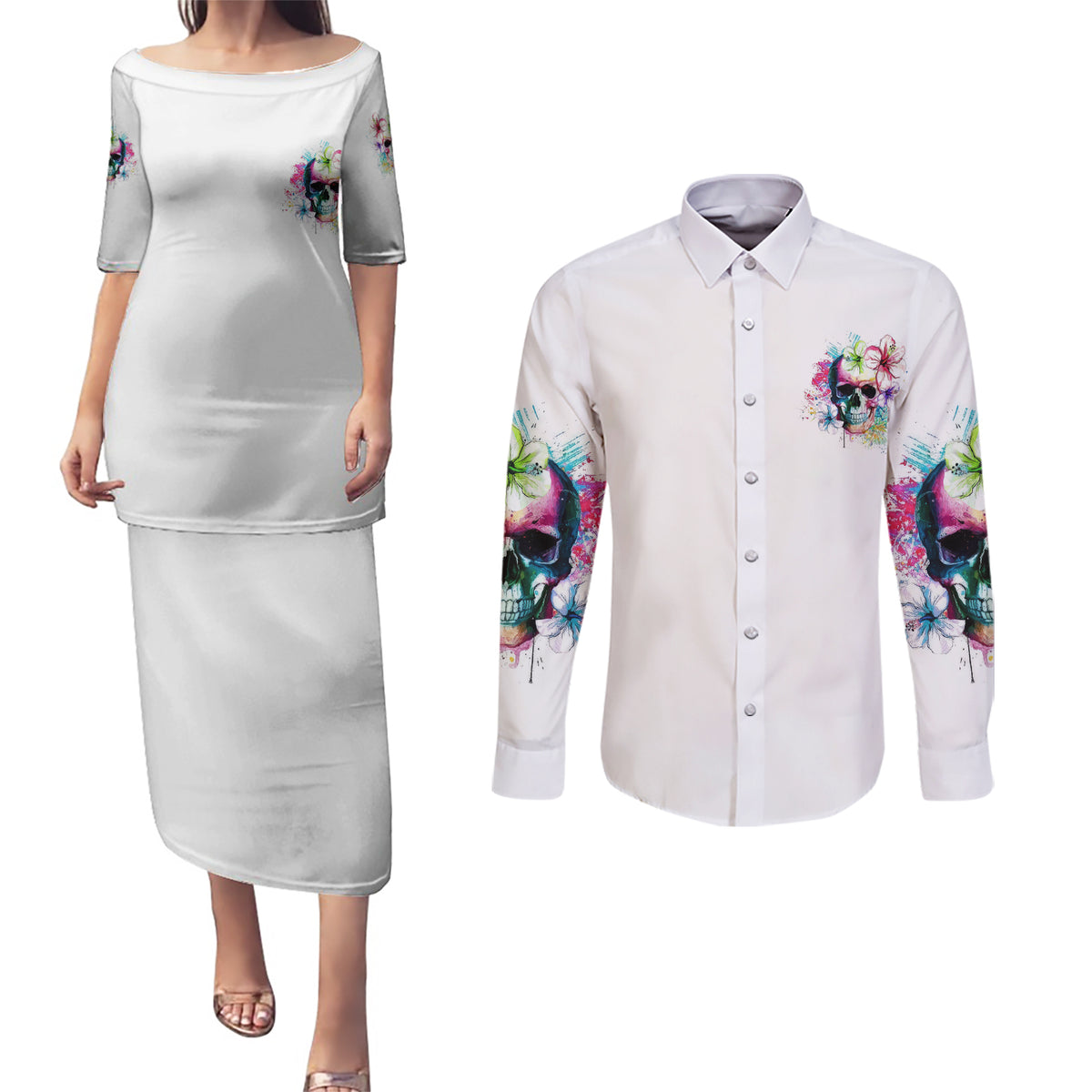 Yes I'm A B But Not Yours Couples Matching Puletasi Dress and Long Sleeve Button Shirt - Wonder Print Shop