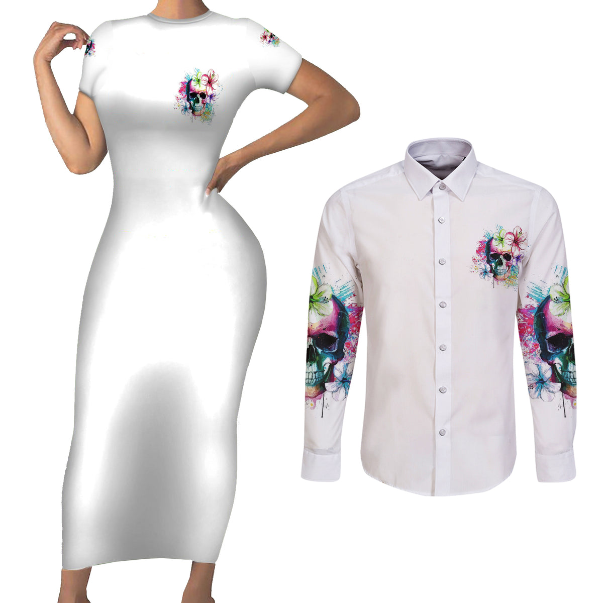 Yes I'm A B But Not Yours Couples Matching Short Sleeve Bodycon Dress and Long Sleeve Button Shirt - Wonder Print Shop