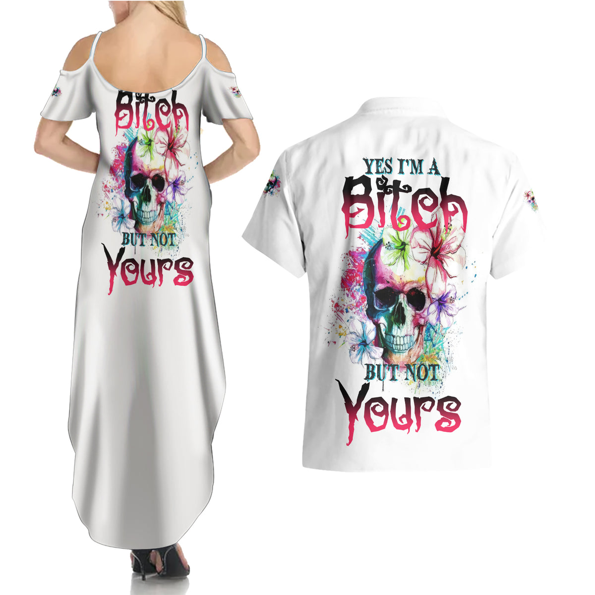 Yes I'm A B But Not Yours Couples Matching Summer Maxi Dress and Hawaiian Shirt - Wonder Print Shop