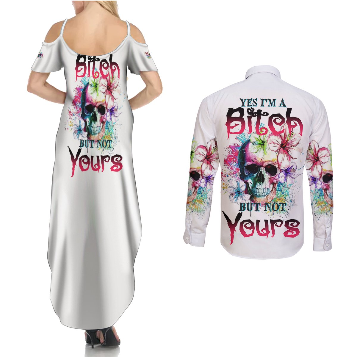 Yes I'm A B But Not Yours Couples Matching Summer Maxi Dress and Long Sleeve Button Shirt - Wonder Print Shop