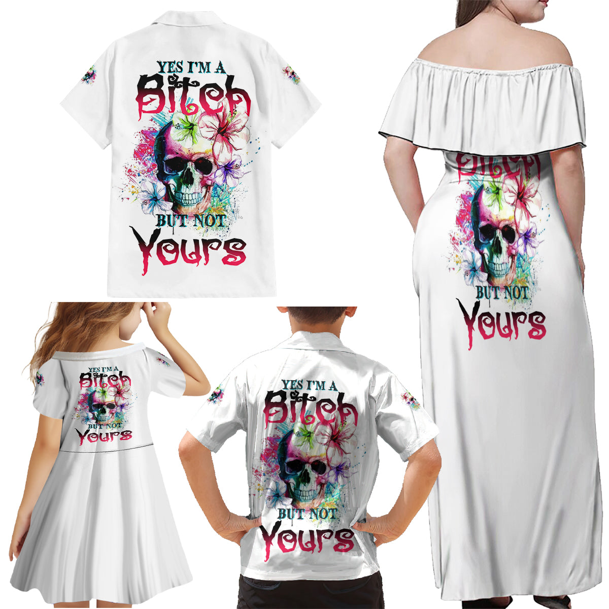 Yes I'm A B But Not Yours Family Matching Off Shoulder Maxi Dress and Hawaiian Shirt - Wonder Print Shop