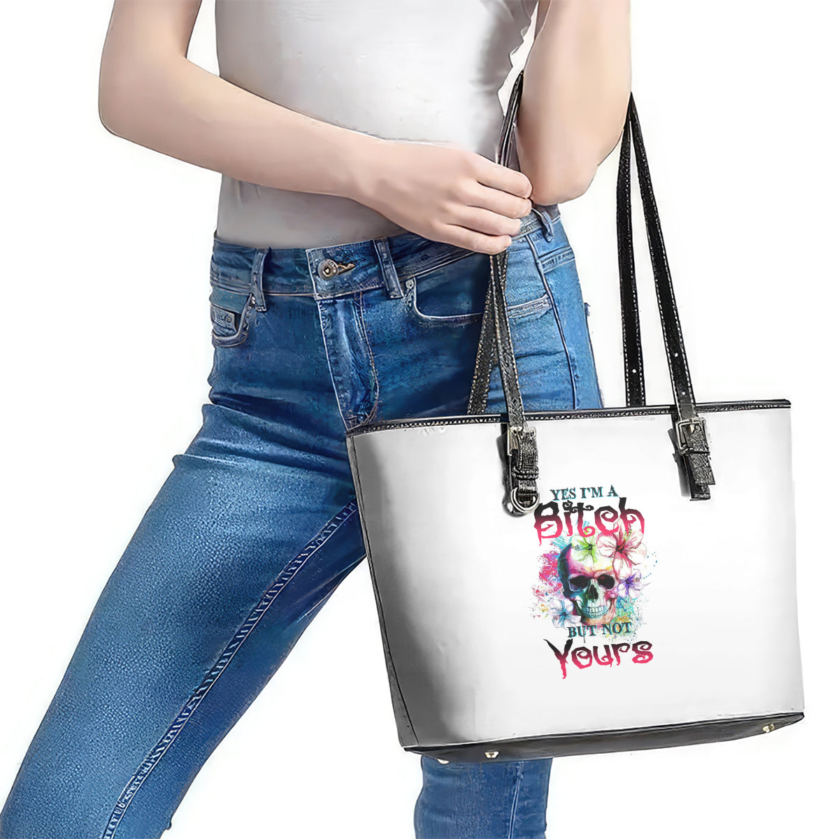 Yes I'm A B But Not Yours Leather Tote Bag - Wonder Print Shop