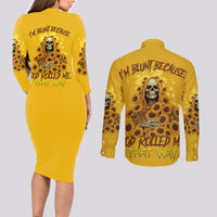 I'm Blunt Because God Rolled Me Sunflower Reaper Couples Matching Long Sleeve Bodycon Dress and Long Sleeve Button Shirt - Wonder Print Shop