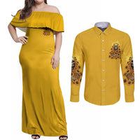 I'm Blunt Because God Rolled Me Sunflower Reaper Couples Matching Off Shoulder Maxi Dress and Long Sleeve Button Shirt - Wonder Print Shop