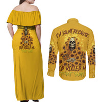 I'm Blunt Because God Rolled Me Sunflower Reaper Couples Matching Off Shoulder Maxi Dress and Long Sleeve Button Shirt - Wonder Print Shop