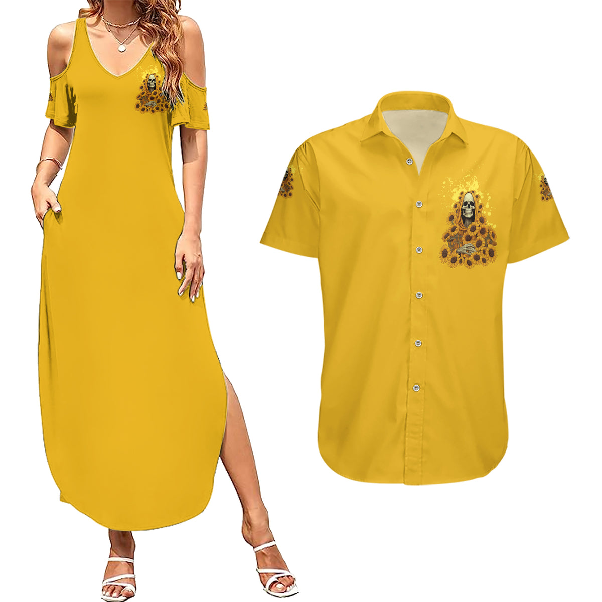 I'm Blunt Because God Rolled Me Sunflower Reaper Couples Matching Summer Maxi Dress and Hawaiian Shirt - Wonder Print Shop