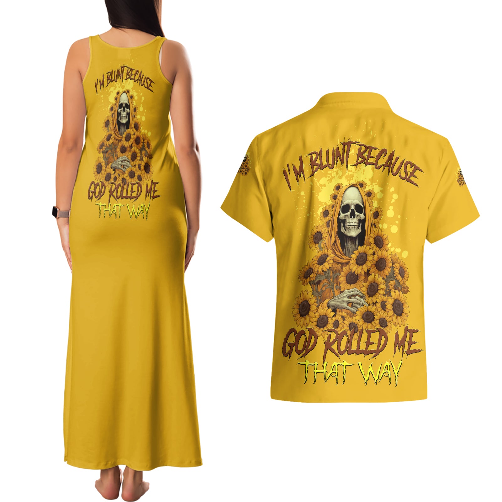 I'm Blunt Because God Rolled Me Sunflower Reaper Couples Matching Tank Maxi Dress and Hawaiian Shirt - Wonder Print Shop