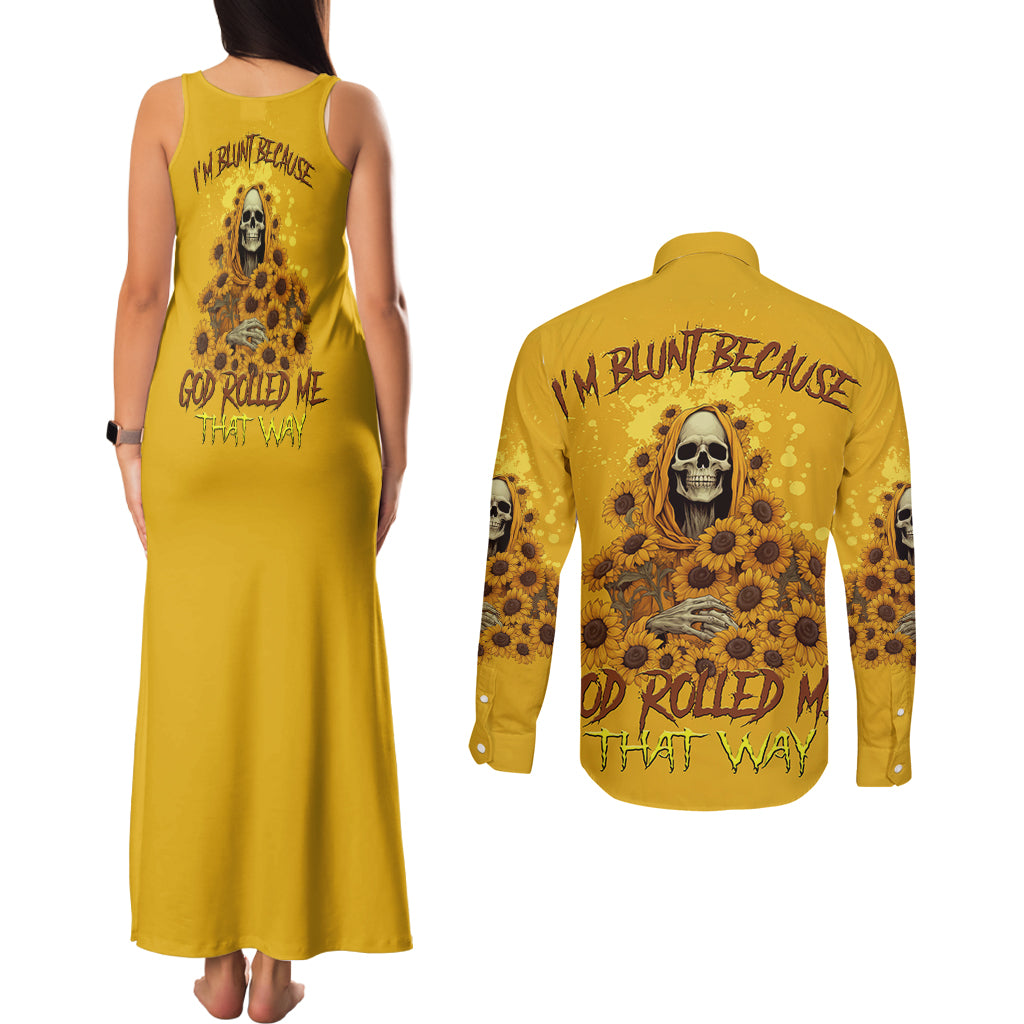 I'm Blunt Because God Rolled Me Sunflower Reaper Couples Matching Tank Maxi Dress and Long Sleeve Button Shirt - Wonder Print Shop