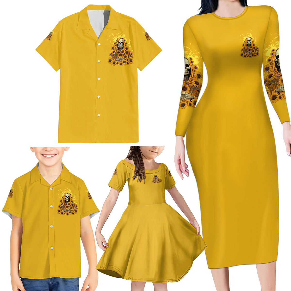 I'm Blunt Because God Rolled Me Sunflower Reaper Family Matching Long Sleeve Bodycon Dress and Hawaiian Shirt - Wonder Print Shop