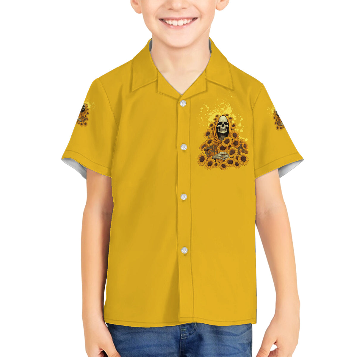 I'm Blunt Because God Rolled Me Sunflower Reaper Family Matching Off Shoulder Long Sleeve Dress and Hawaiian Shirt - Wonder Print Shop