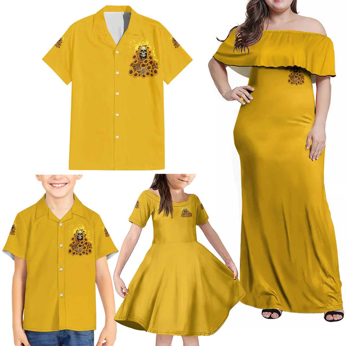 I'm Blunt Because God Rolled Me Sunflower Reaper Family Matching Off Shoulder Maxi Dress and Hawaiian Shirt - Wonder Print Shop