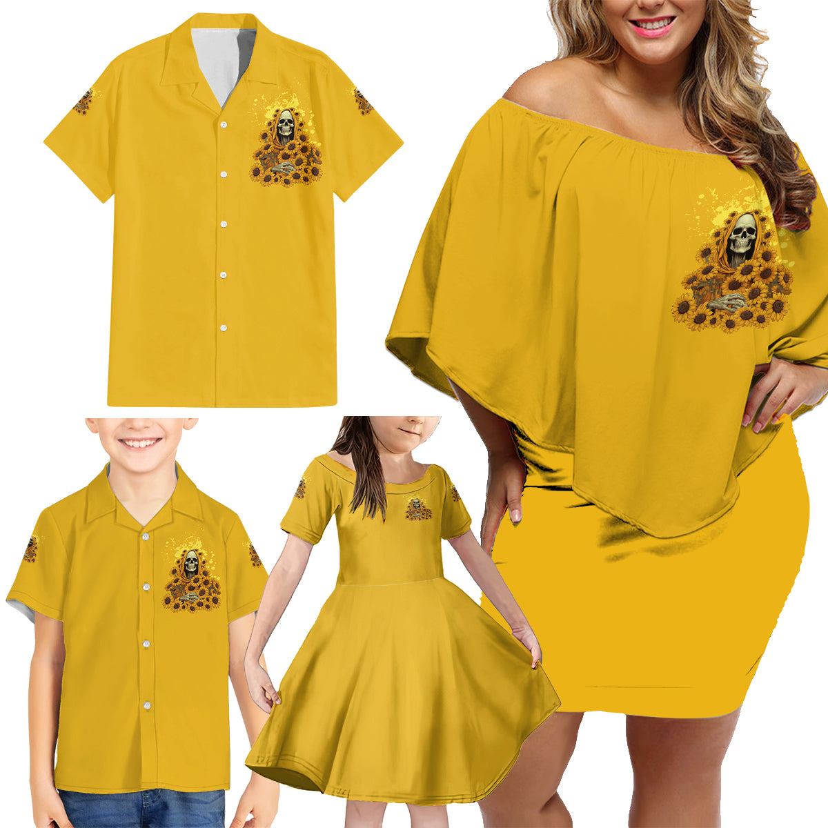 I'm Blunt Because God Rolled Me Sunflower Reaper Family Matching Off Shoulder Short Dress and Hawaiian Shirt - Wonder Print Shop