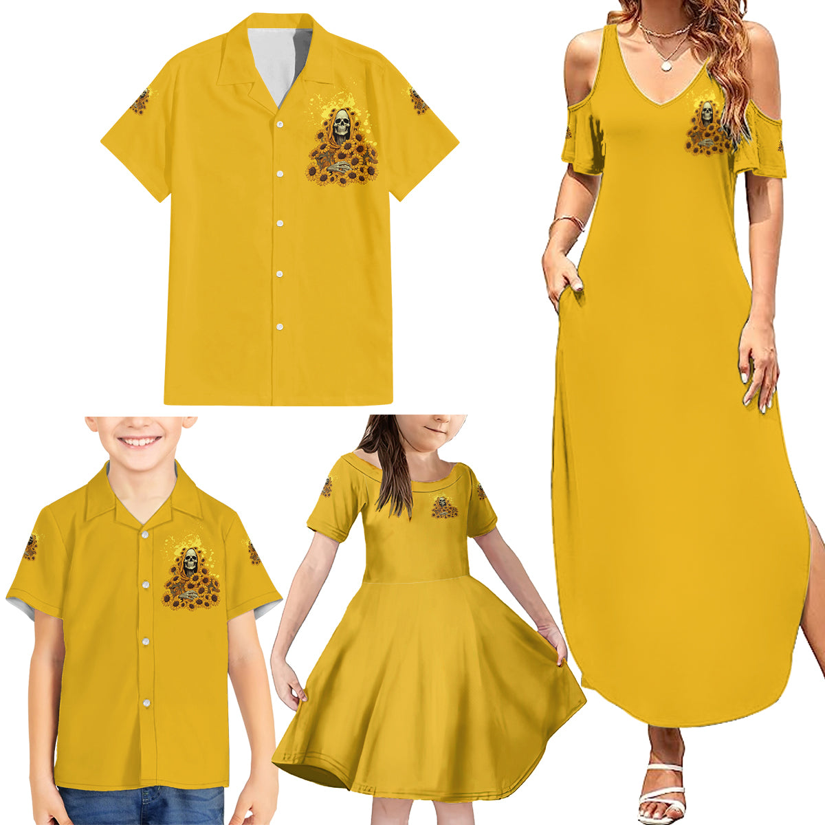 I'm Blunt Because God Rolled Me Sunflower Reaper Family Matching Summer Maxi Dress and Hawaiian Shirt - Wonder Print Shop