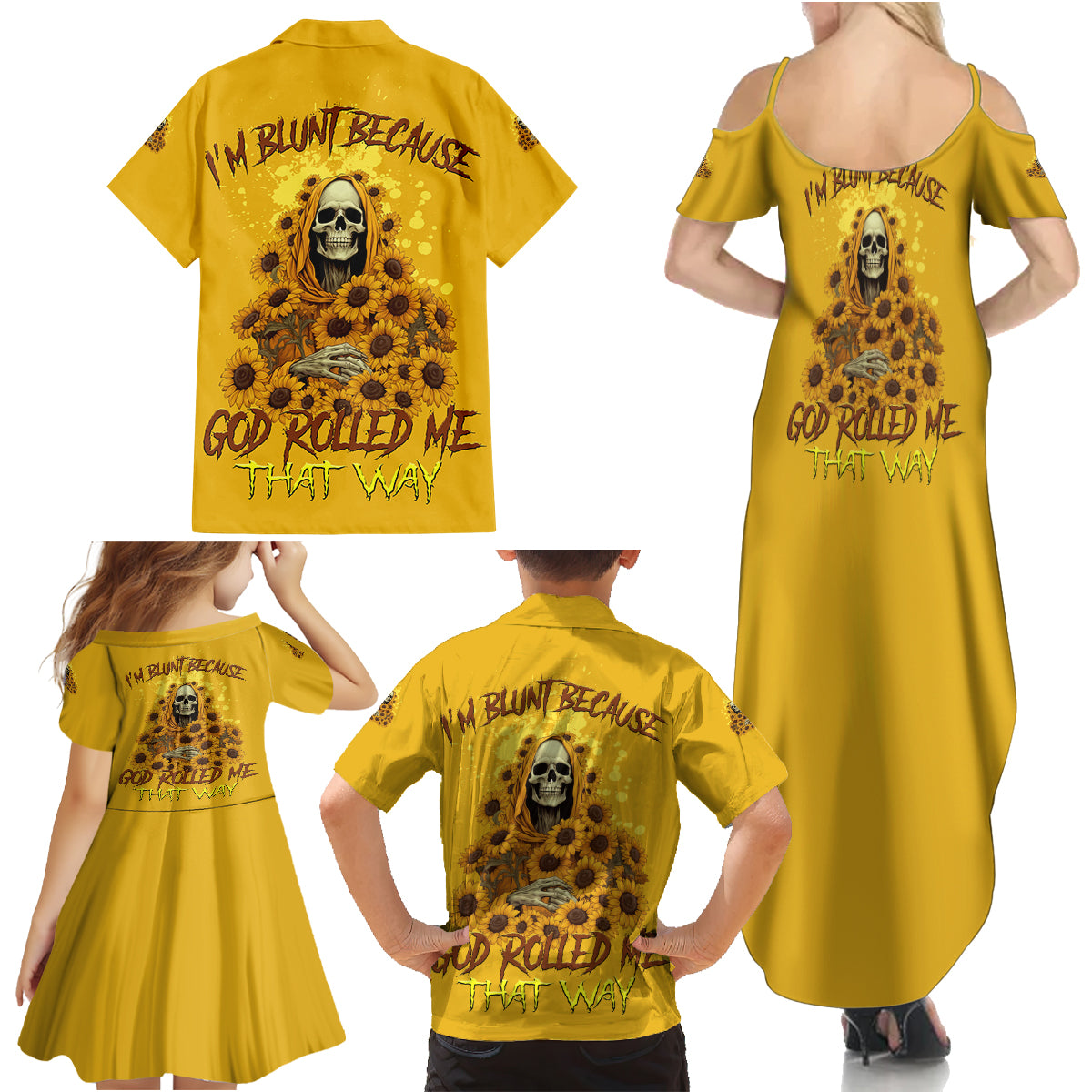 I'm Blunt Because God Rolled Me Sunflower Reaper Family Matching Summer Maxi Dress and Hawaiian Shirt - Wonder Print Shop