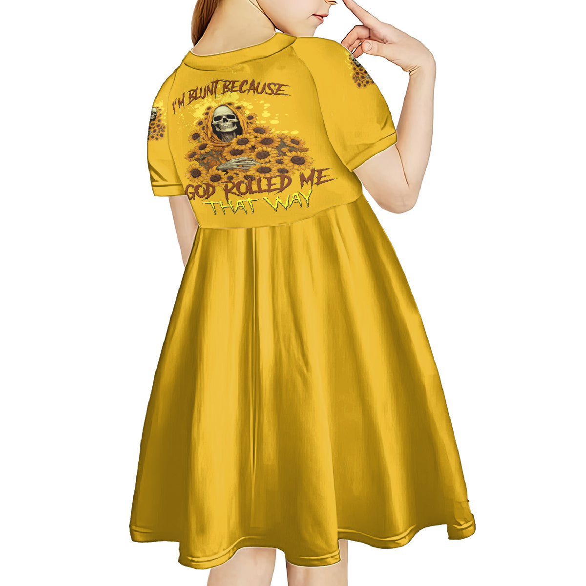 I'm Blunt Because God Rolled Me Sunflower Reaper Kid Short Sleeve Dress - Wonder Print Shop