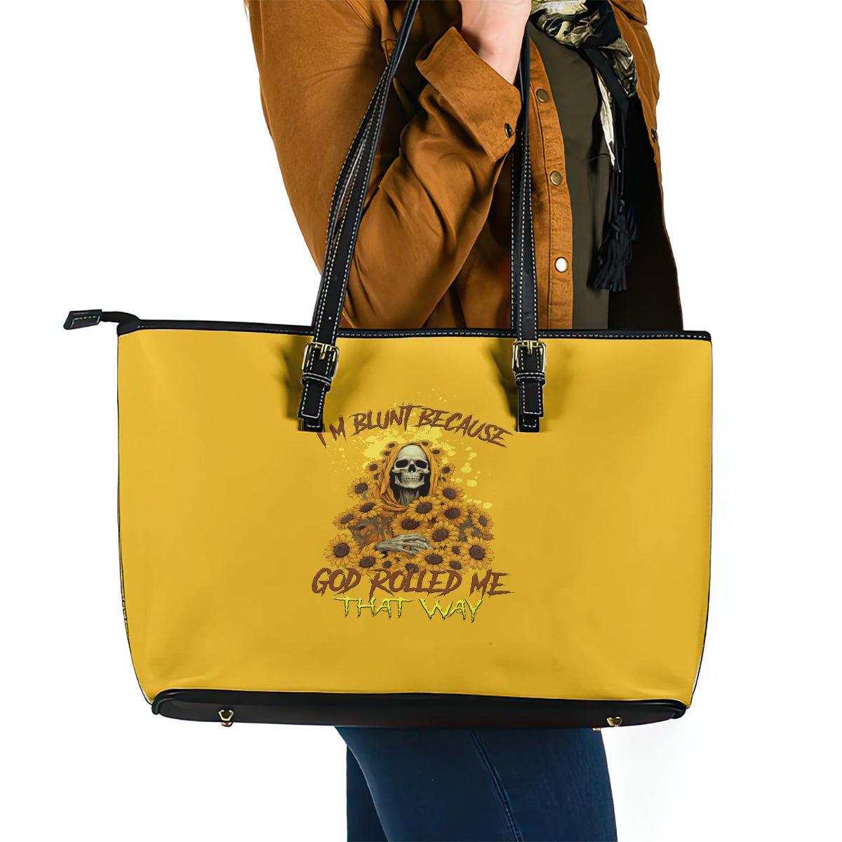 I'm Blunt Because God Rolled Me Sunflower Reaper Leather Tote Bag - Wonder Print Shop