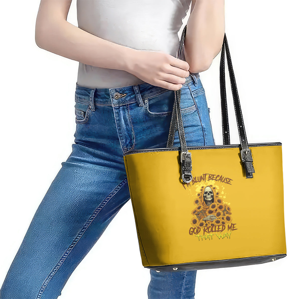 I'm Blunt Because God Rolled Me Sunflower Reaper Leather Tote Bag - Wonder Print Shop