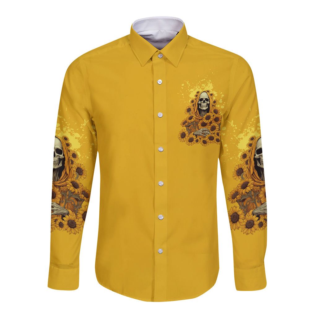 I'm Blunt Because God Rolled Me Sunflower Reaper Long Sleeve Button Shirt - Wonder Print Shop