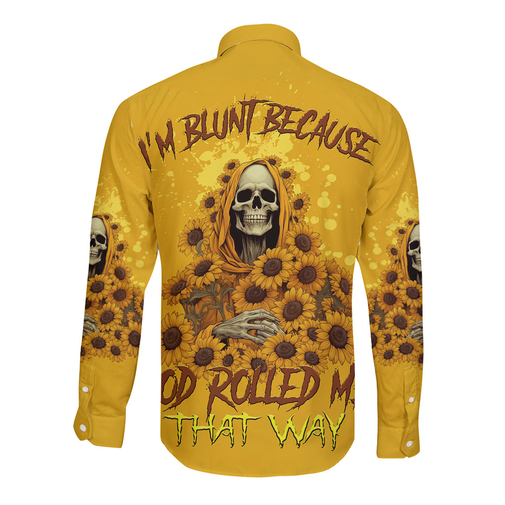 I'm Blunt Because God Rolled Me Sunflower Reaper Long Sleeve Button Shirt - Wonder Print Shop
