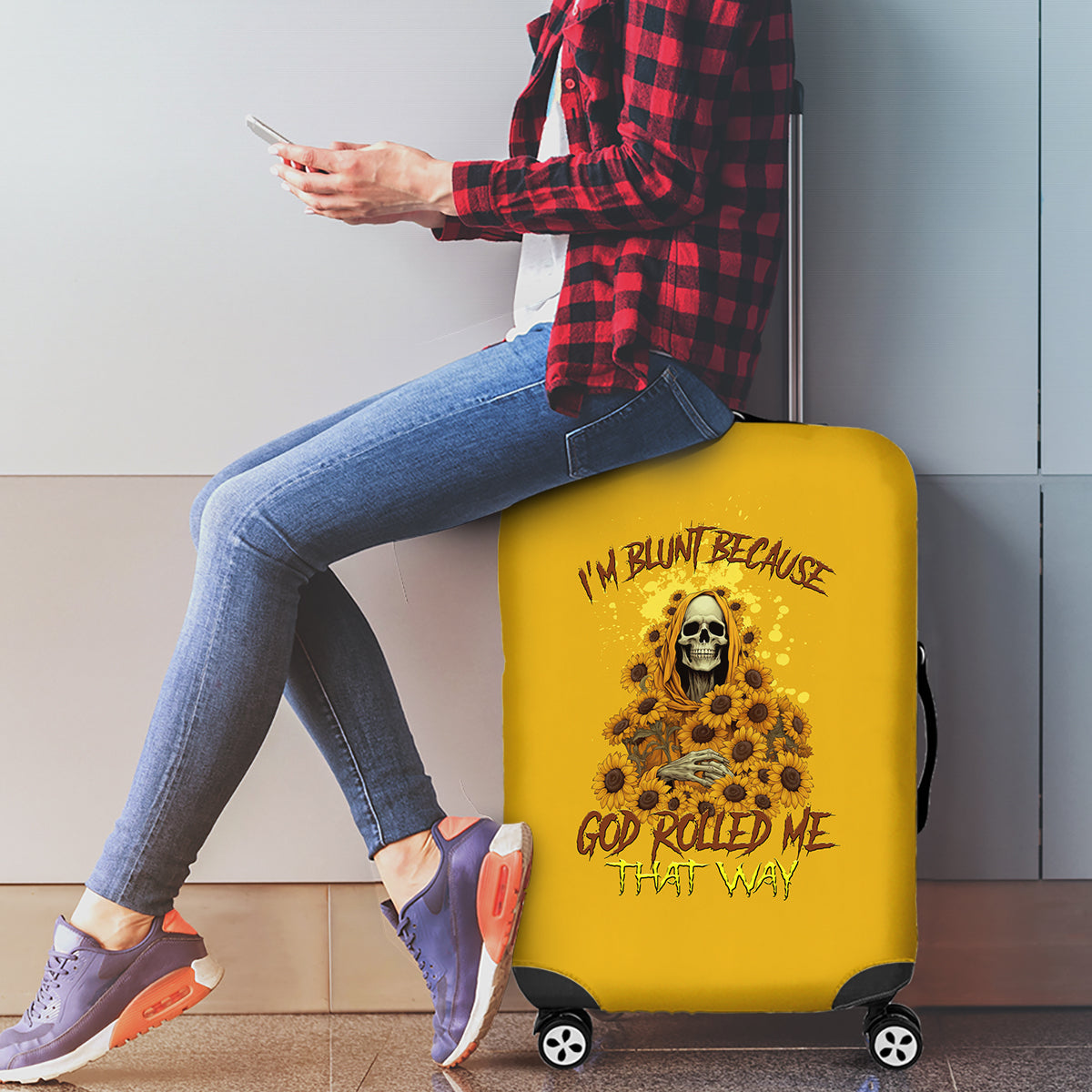 I'm Blunt Because God Rolled Me Sunflower Reaper Luggage Cover - Wonder Print Shop