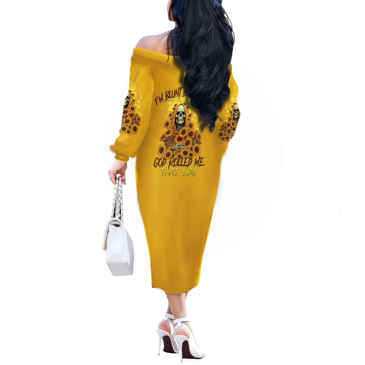I'm Blunt Because God Rolled Me Sunflower Reaper Off The Shoulder Long Sleeve Dress - Wonder Print Shop