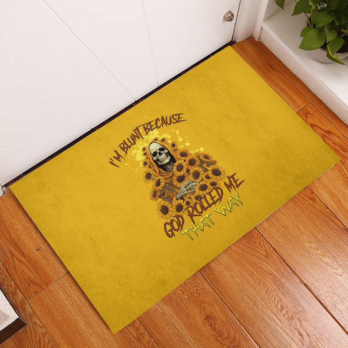 I'm Blunt Because God Rolled Me Sunflower Reaper Rubber Doormat - Wonder Print Shop