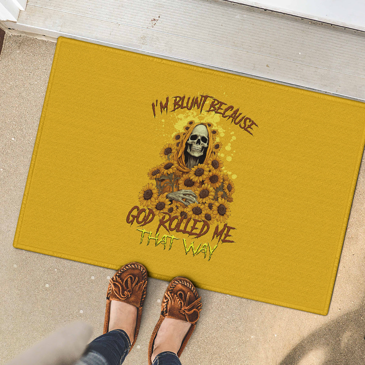 I'm Blunt Because God Rolled Me Sunflower Reaper Rubber Doormat - Wonder Print Shop