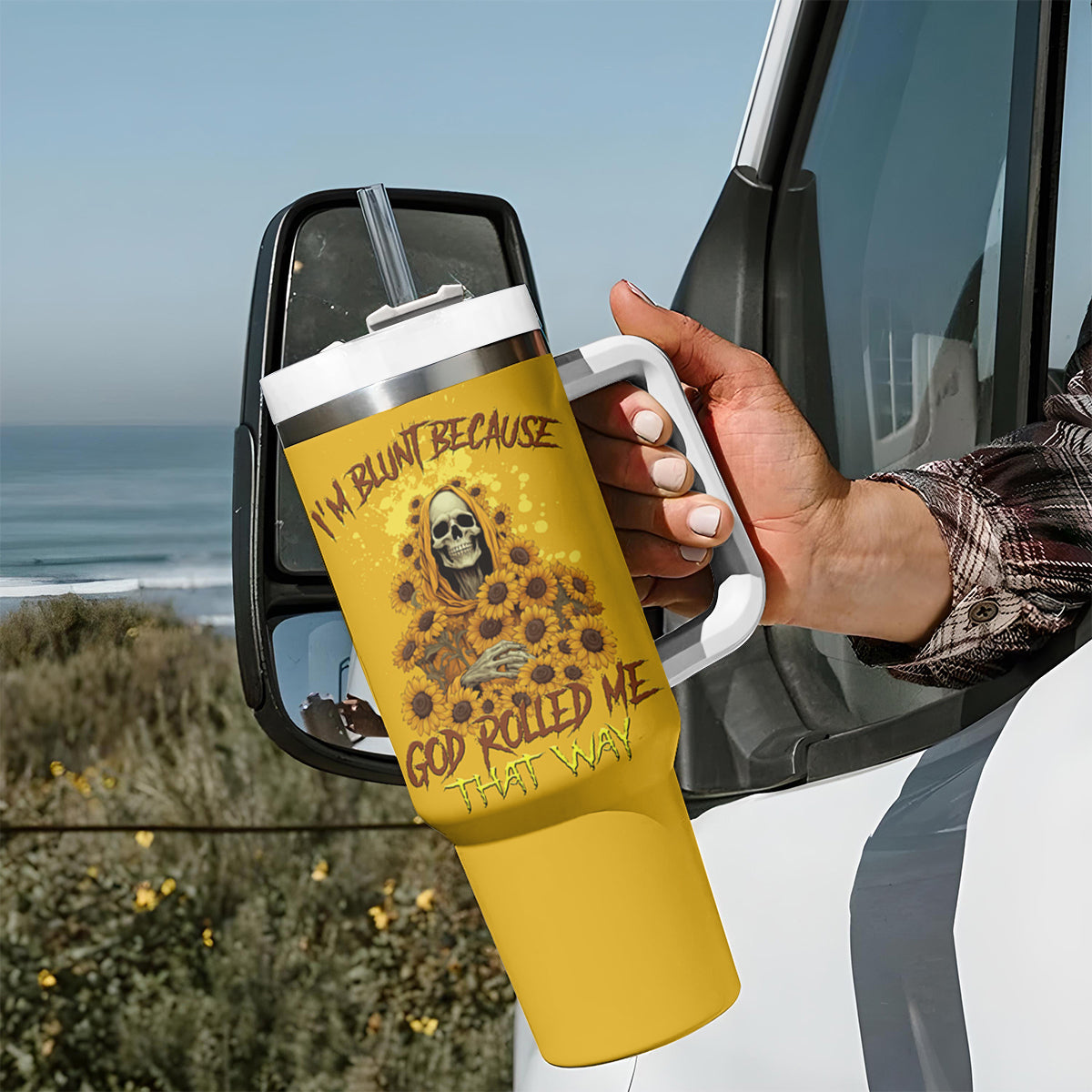 I'm Blunt Because God Rolled Me Sunflower Reaper Tumbler With Handle - Wonder Print Shop
