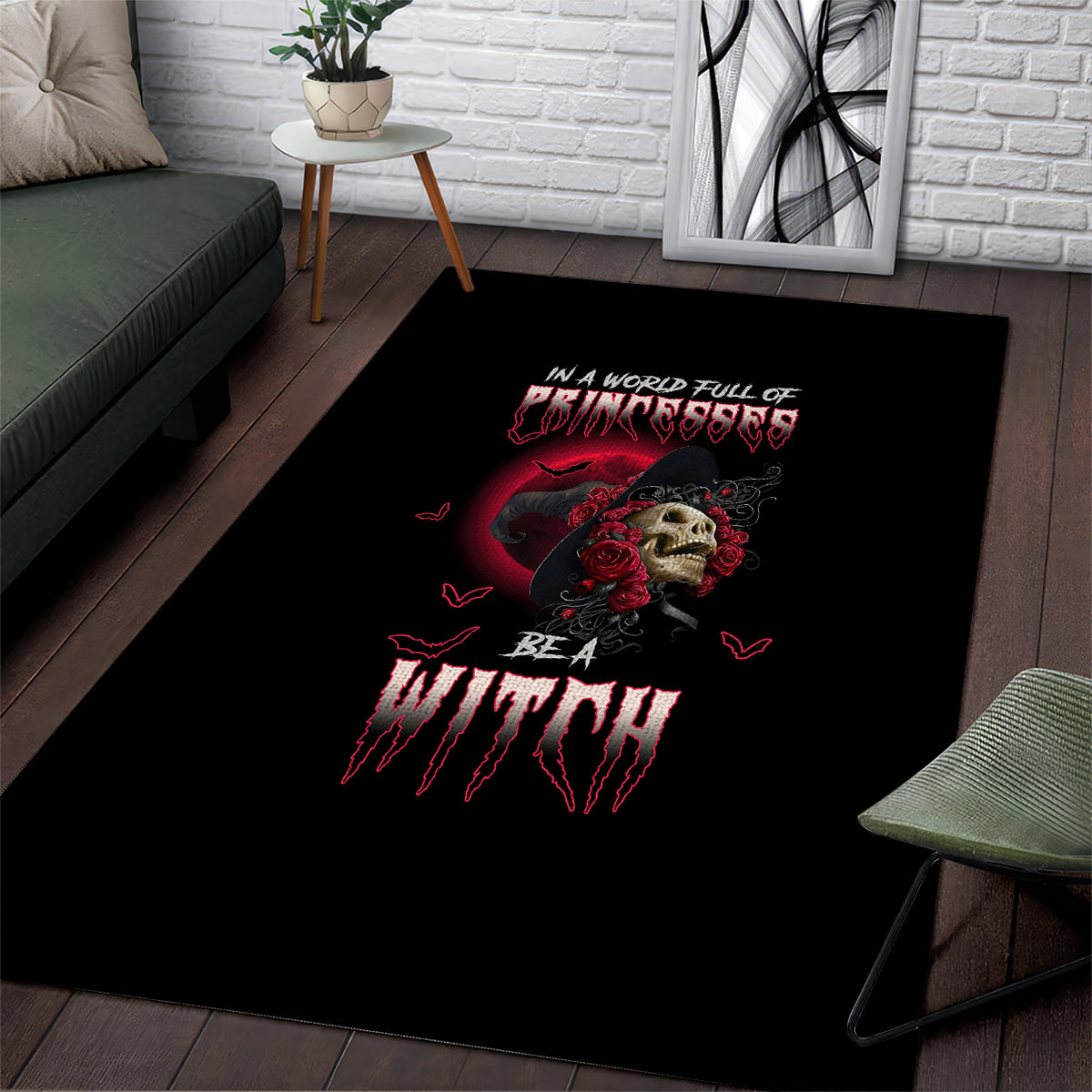 In A World Full Of Princesses Be A Witch Rose Skull Area Rug - Wonder Print Shop