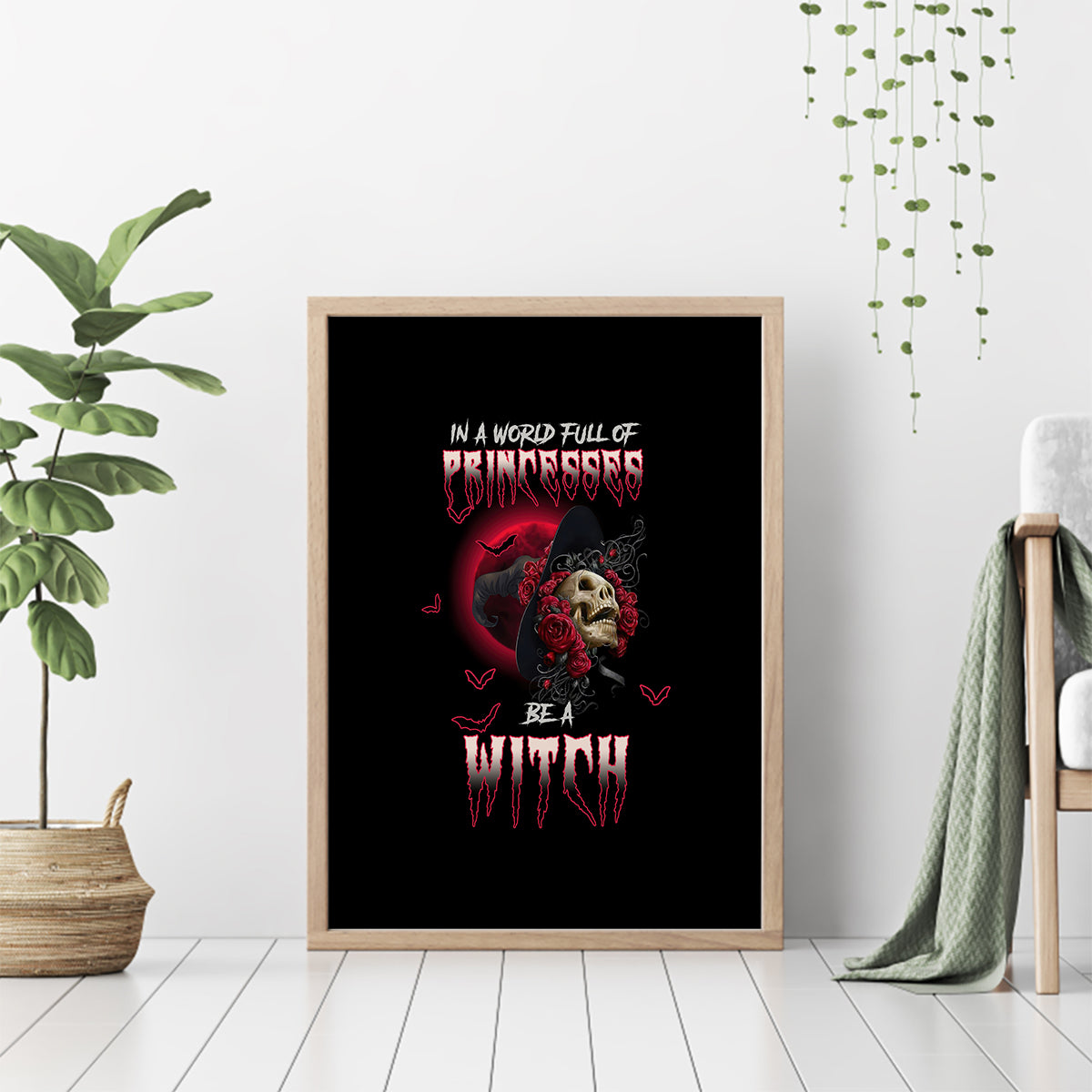 In A World Full Of Princesses Be A Witch Rose Skull Canvas Wall Art - Wonder Print Shop