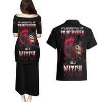 In A World Full Of Princesses Be A Witch Rose Skull Couples Matching Puletasi Dress and Hawaiian Shirt - Wonder Print Shop