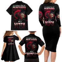 In A World Full Of Princesses Be A Witch Rose Skull Family Matching Long Sleeve Bodycon Dress and Hawaiian Shirt - Wonder Print Shop