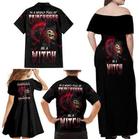 In A World Full Of Princesses Be A Witch Rose Skull Family Matching Off Shoulder Maxi Dress and Hawaiian Shirt - Wonder Print Shop