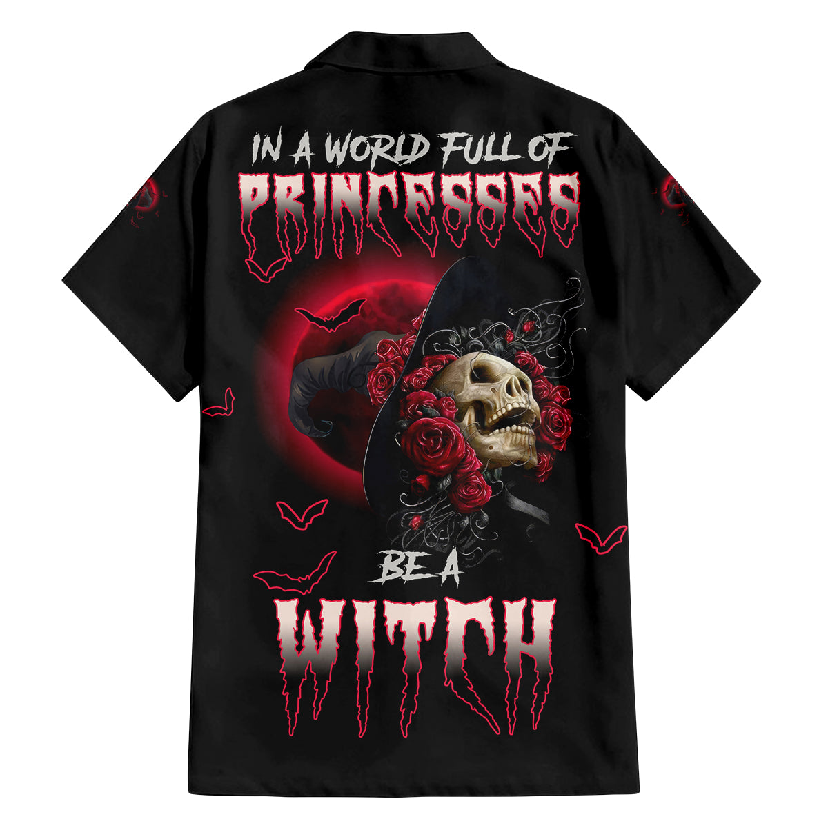 In A World Full Of Princesses Be A Witch Rose Skull Family Matching Puletasi Dress and Hawaiian Shirt - Wonder Print Shop