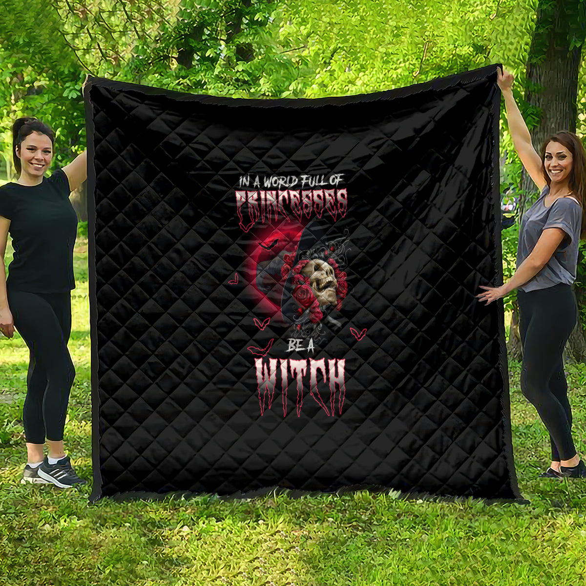 In A World Full Of Princesses Be A Witch Rose Skull Quilt - Wonder Print Shop