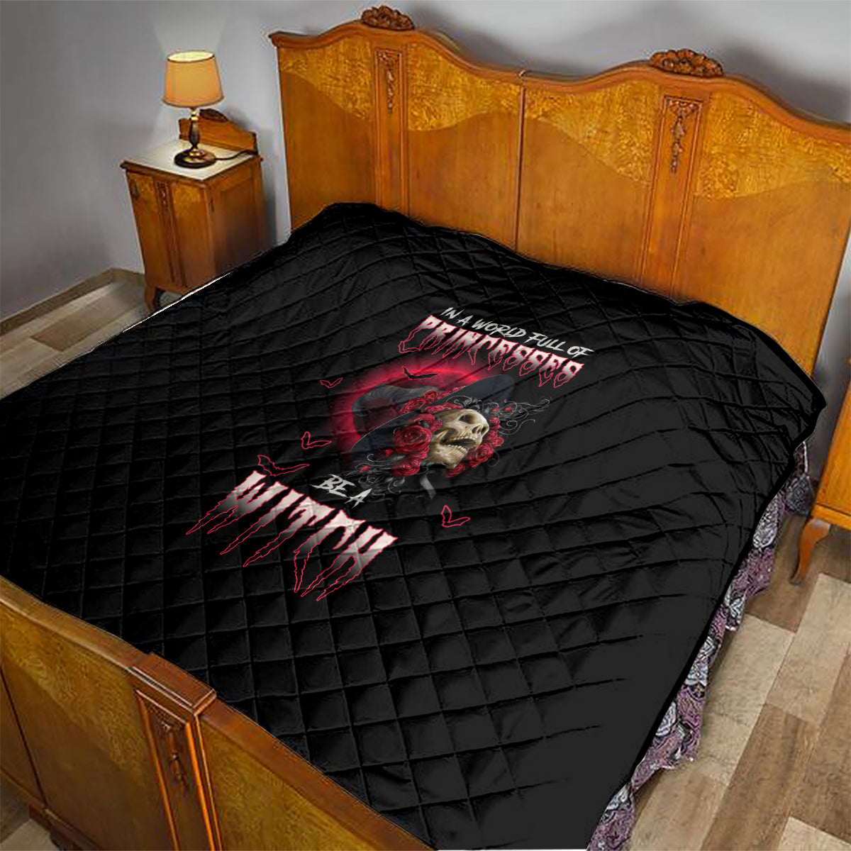 In A World Full Of Princesses Be A Witch Rose Skull Quilt - Wonder Print Shop