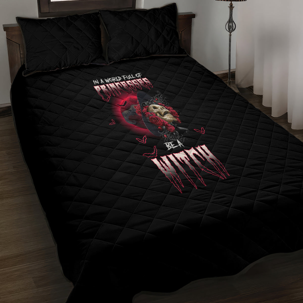 In A World Full Of Princesses Be A Witch Rose Skull Quilt Bed Set - Wonder Print Shop