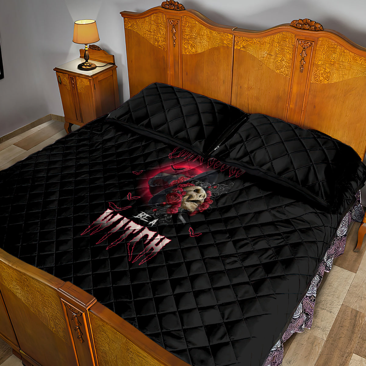 In A World Full Of Princesses Be A Witch Rose Skull Quilt Bed Set - Wonder Print Shop