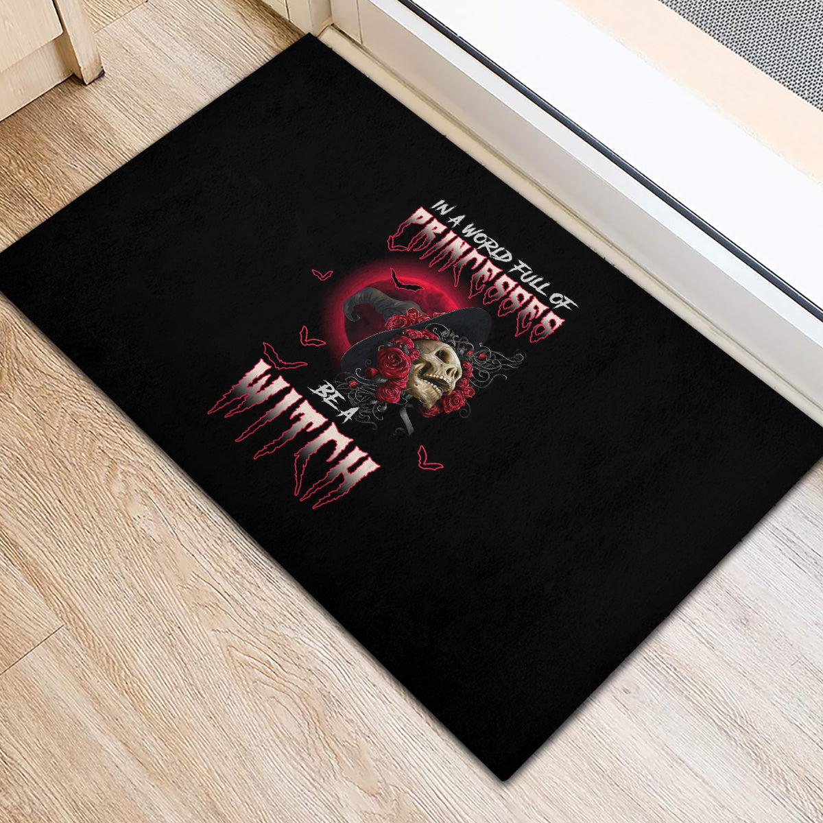 In A World Full Of Princesses Be A Witch Rose Skull Rubber Doormat - Wonder Print Shop